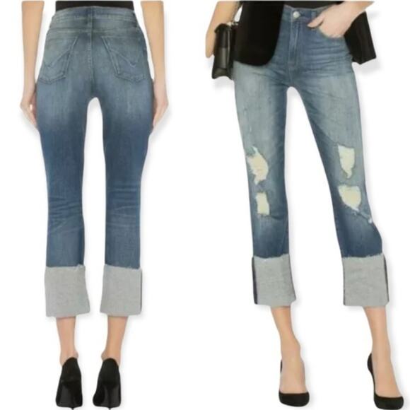 Hudson X Revolve Zoeey High‎ Rise Deep Cuff Straight Crop Jeans Size 27 - Picture 1 of 9